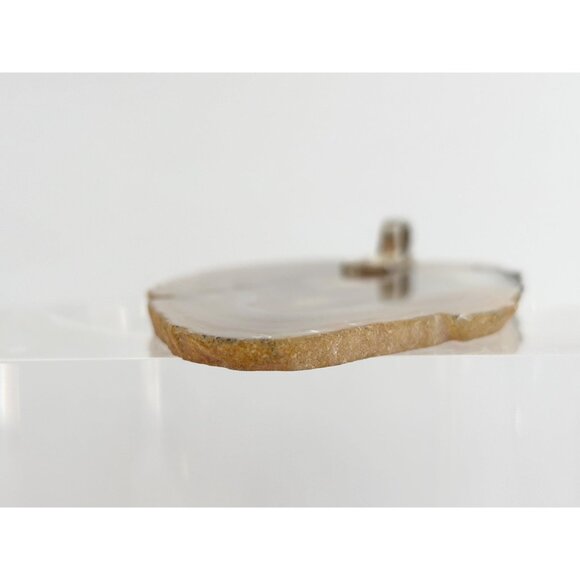 Polished Sliced Agate Geode Crystal Freeform Large Gold Toned Vintage Pendant - Picture 7 of 14